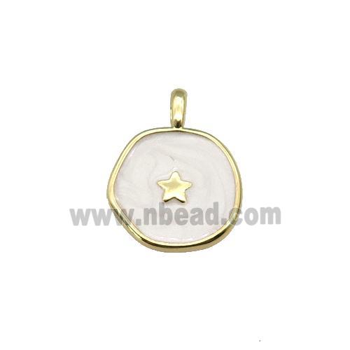 copper coin pendant with white enamel, star, gold plated