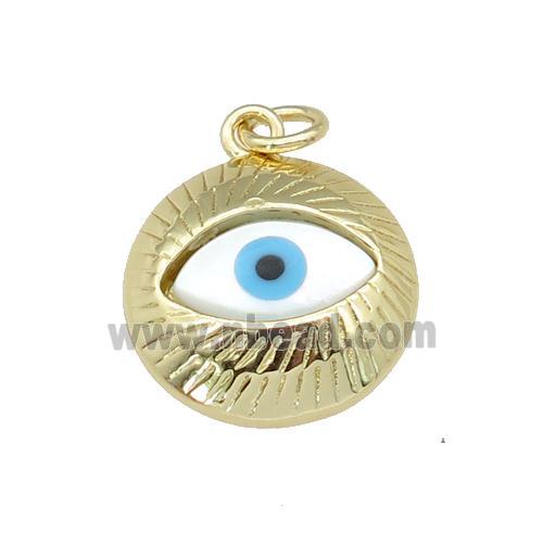 copper circle pendant paved zircon with Pearlized Shell Evil Eye, gold plated