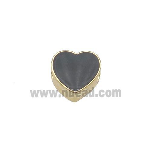 copper Heart beads with black enamel, gold plated