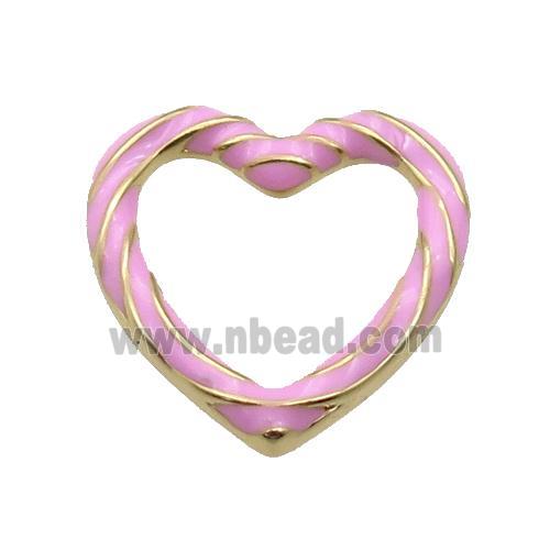 copper Heart pendant with pink enamel, gold plated