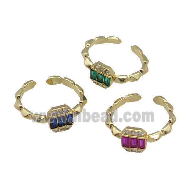 copper Ring paved zircon, gold plated, mixed