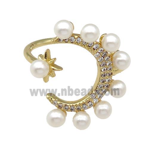 copper Ring paved zircon, pearlized plastic, gold plated