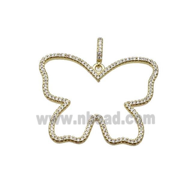 copper Butterfly pendant paved zircon, gold plated