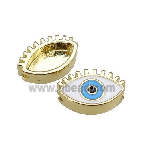 copper Evil Eye beads with white enamel, gold plated