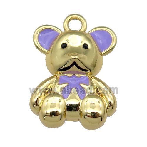 copper Bear pendant with lavender enamel, gold plated