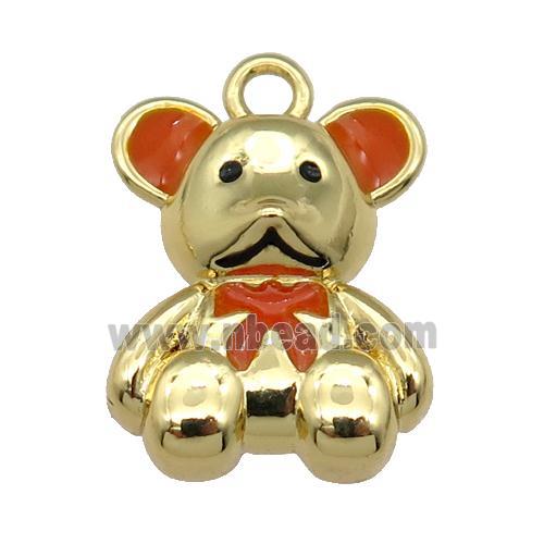 copper Bear pendant with orange enamel, gold plated