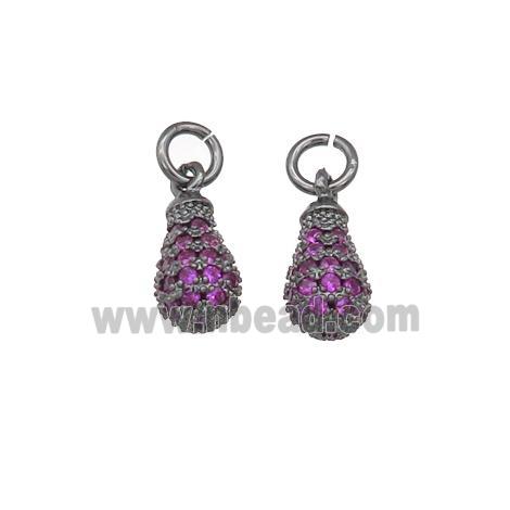 copper teardrop pendant paved hotpink zircon, black plated