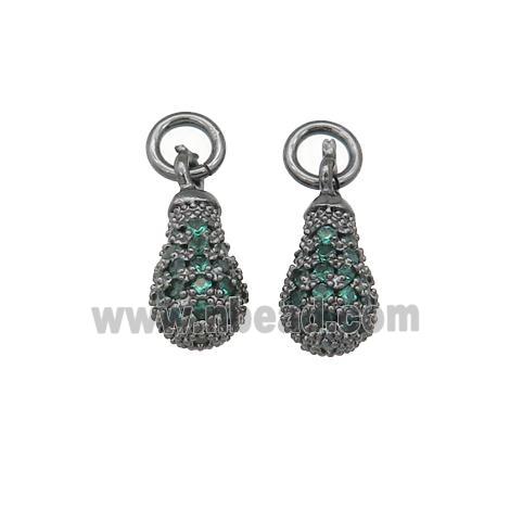 copper teardrop pendant paved green zircon, black plated