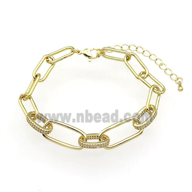 copper Bracelet paved zircon, adjustable, gold plated