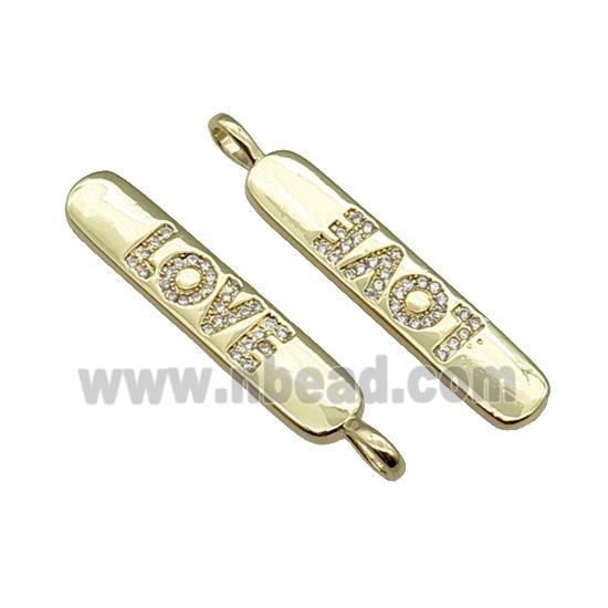 copper LOVE pendant pave zircon, gold plated
