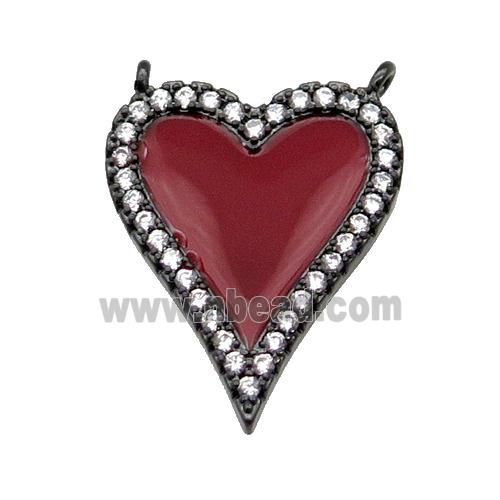 copper Heart pendant pave zircon with red enamel, black plated