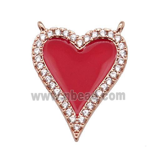 copper Heart pendant pave zircon with red enamel, rose gold