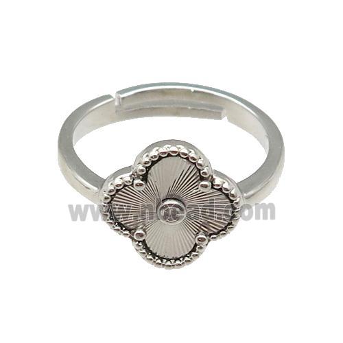 copper Clover Ring, adjustable, platinum plated