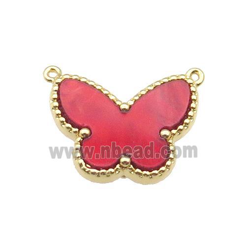 copper Butterfly pendant pave red shell, gold plated