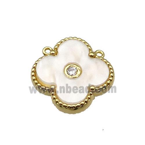 copper Clover pendant pave white shell, gold plated
