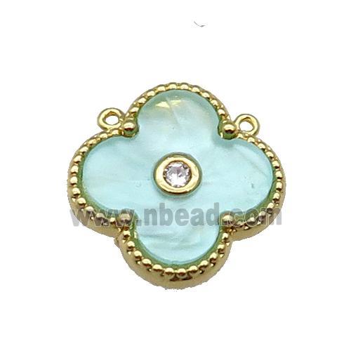copper Clover pendant pave green shell, gold plated