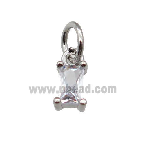 copper pendant paved zircon, rectangle, platinum plated