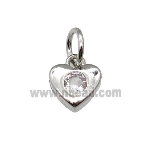 copper heart pendant pave zircon, platinum plated