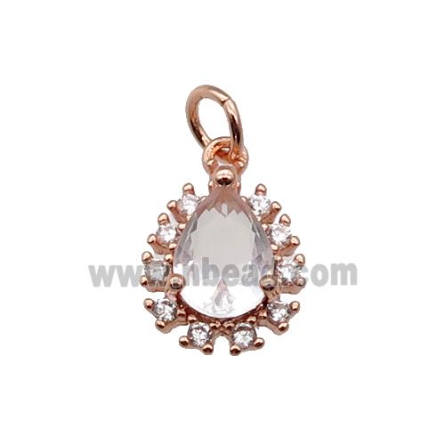 copper teardrop pendant pave zircon, rose gold