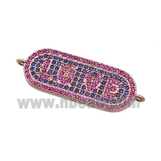 copper oval connector paved zircon, LOVE, rose gold