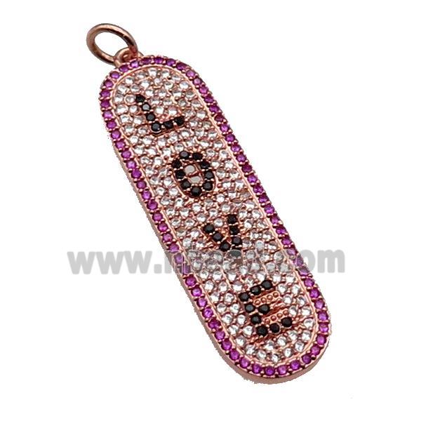 copper LOVE pendant paved zircon, rose gold