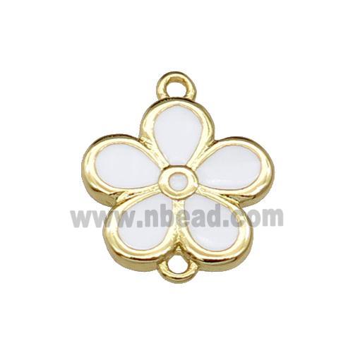 copper flower connector with white enamel, gold plated