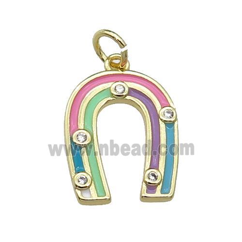 copper horseshoe charm pendant, enamel, gold plated