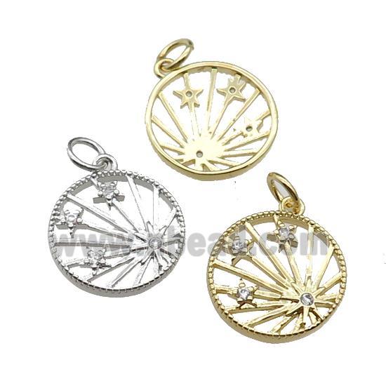 copper circle star pendant pave zircon, mixed