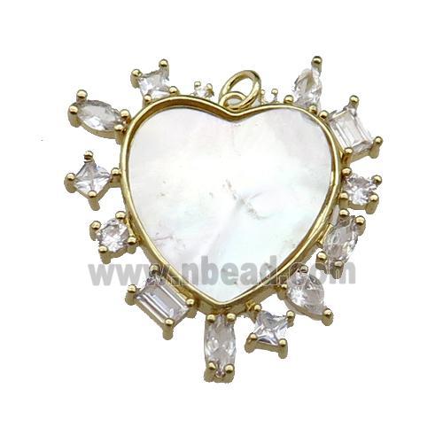 copper heart pendant pave shell zircon, gold plated