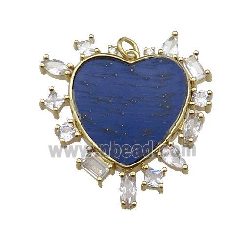 copper heart pendant pave lapis zircon, gold plated