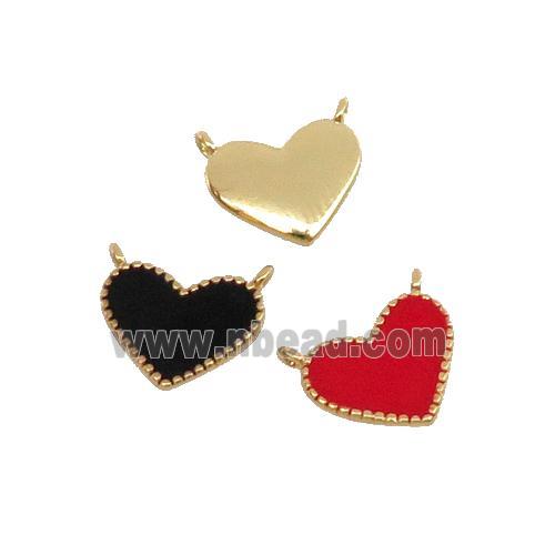 mixed copper Heart pendant with enamel, 2loops, gold plated