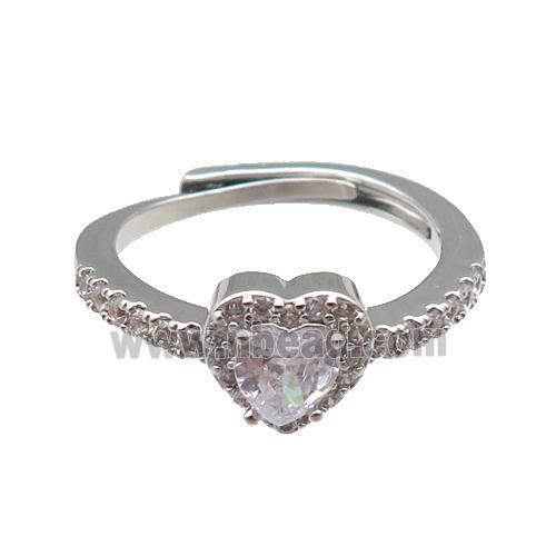 copper Heart Ring pave zircon adjustable platinum plated