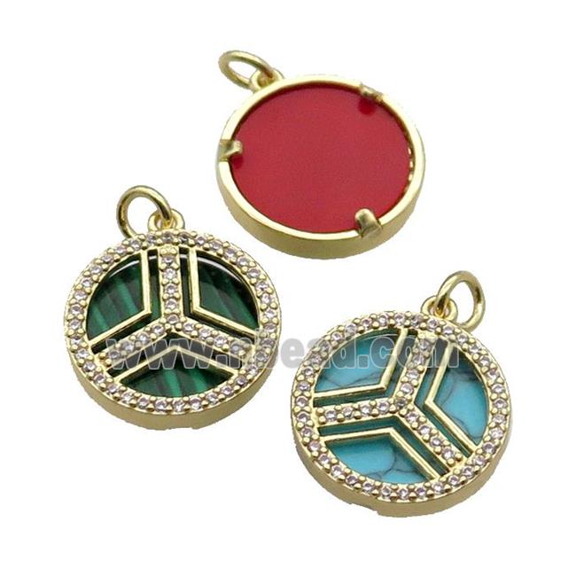mix copper circle pendant pave zircon gemstone gold plated