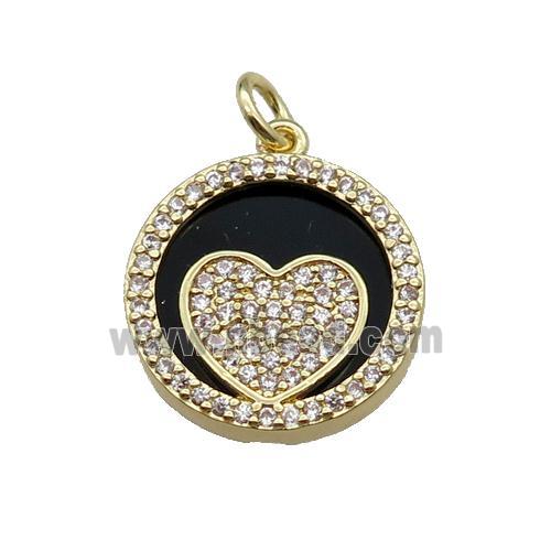 copper circle pendant pave zircon black stone Heart gold plated