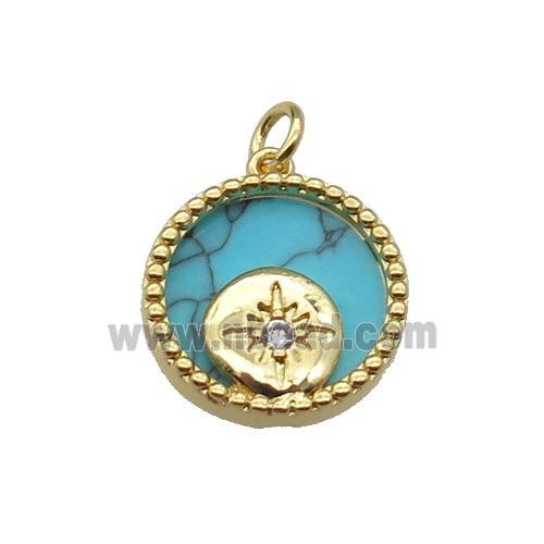 copper circle pendant pave zircon turquoise Northstar gold plated