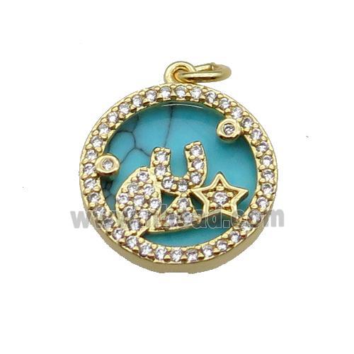 copper circle pendant pave zircon turquoise star gold plated