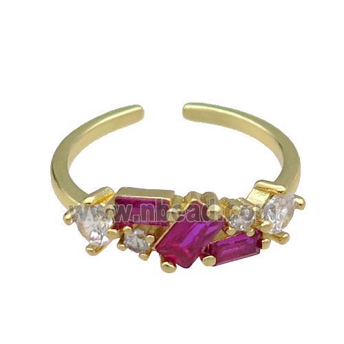 copper Ring pave hotpink zircon gold plated