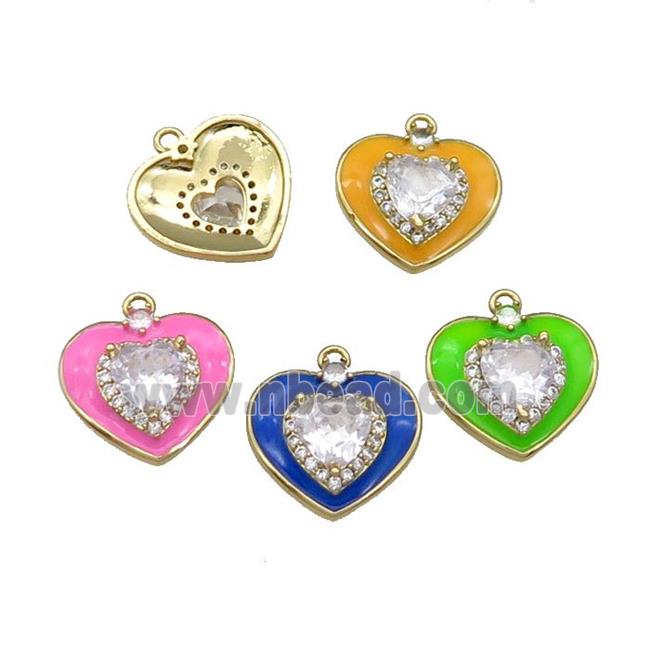 Copper Heart Pendant Pave Zircon Mix Enamel Gold Plated