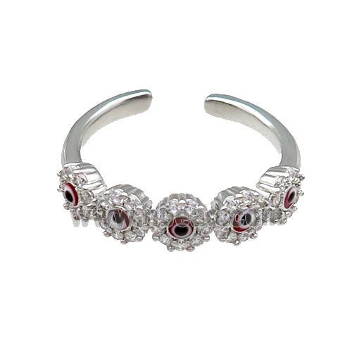 Copper Ring Pave Zircon Red Enamel Evil Eye Platinum Plated