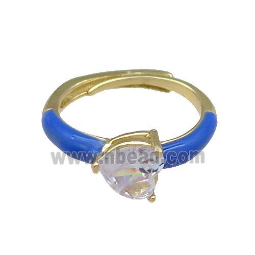 Copper Ring Heart Blue Enamel Adjustable Gold Plated