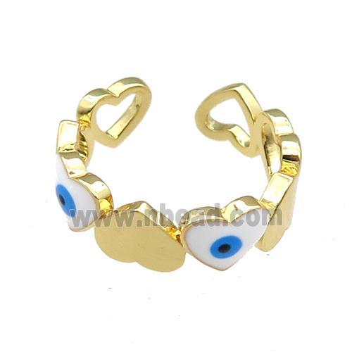 Copper Heart Ring White Enamel Evil Eye Gold Plated