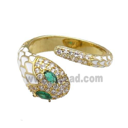 Copper Snake Ring Pave Zircon White Enamel Gold Plated