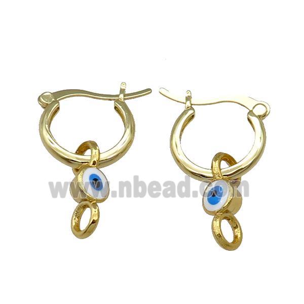 Copper Latchback Earring With White Enamel Evil Eye Gold Plated