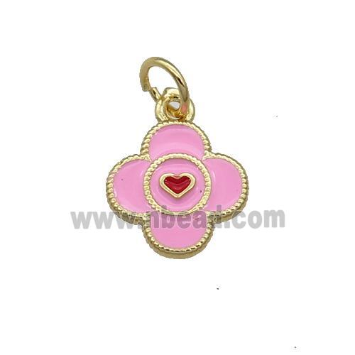 Copper Clover Pendant Pink Enamel Gold Plated