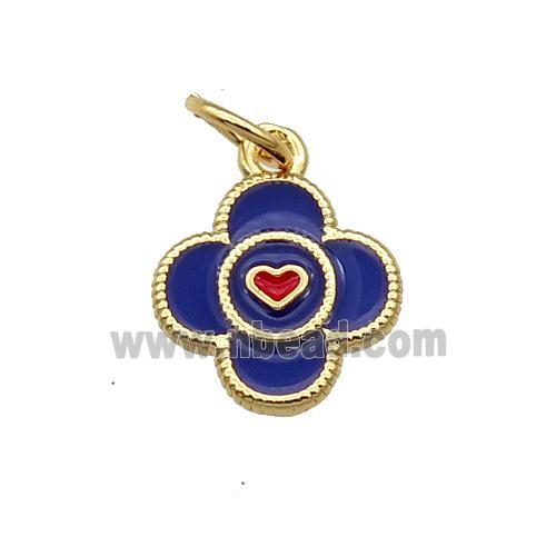 Copper Clover Pendant Blue Enamel Gold Plated