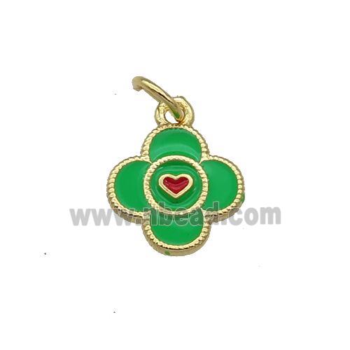 Copper Clover Pendant Green Enamel Gold Plated