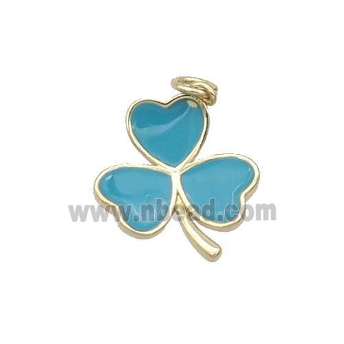 Copper Clover Pendant Teal Enamel Gold Plated