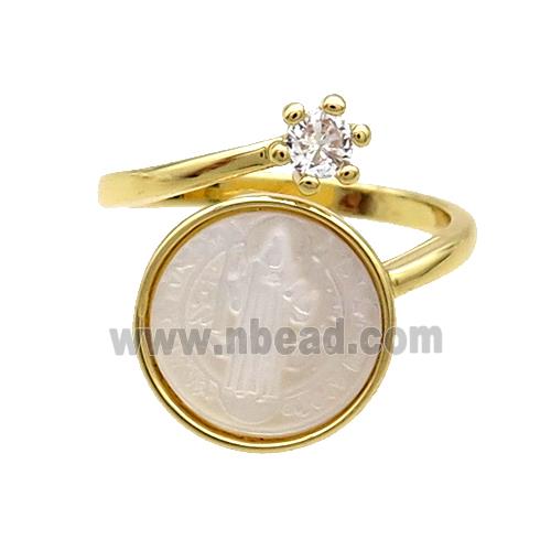 Copper Ring Pave Zircon Jesus MOP Shell Gold Plated