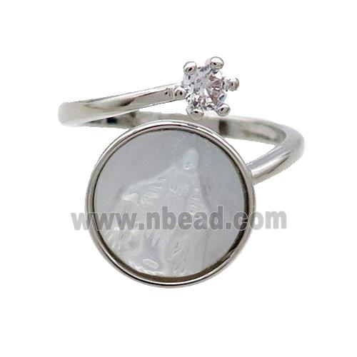 Copper Ring Pave Zircon Jesus MOP Shell Platinum Plated