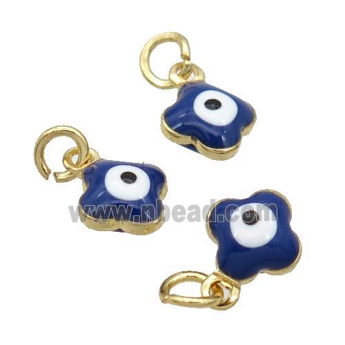 Copper Clover Pendant Darkblue Enamel Eye 18K Gold Plated